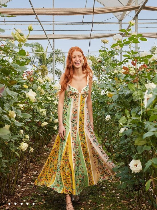 FARM Rio Dresses & Skirts - Farm Rio Delicate Floral Stripes Maxi Dress